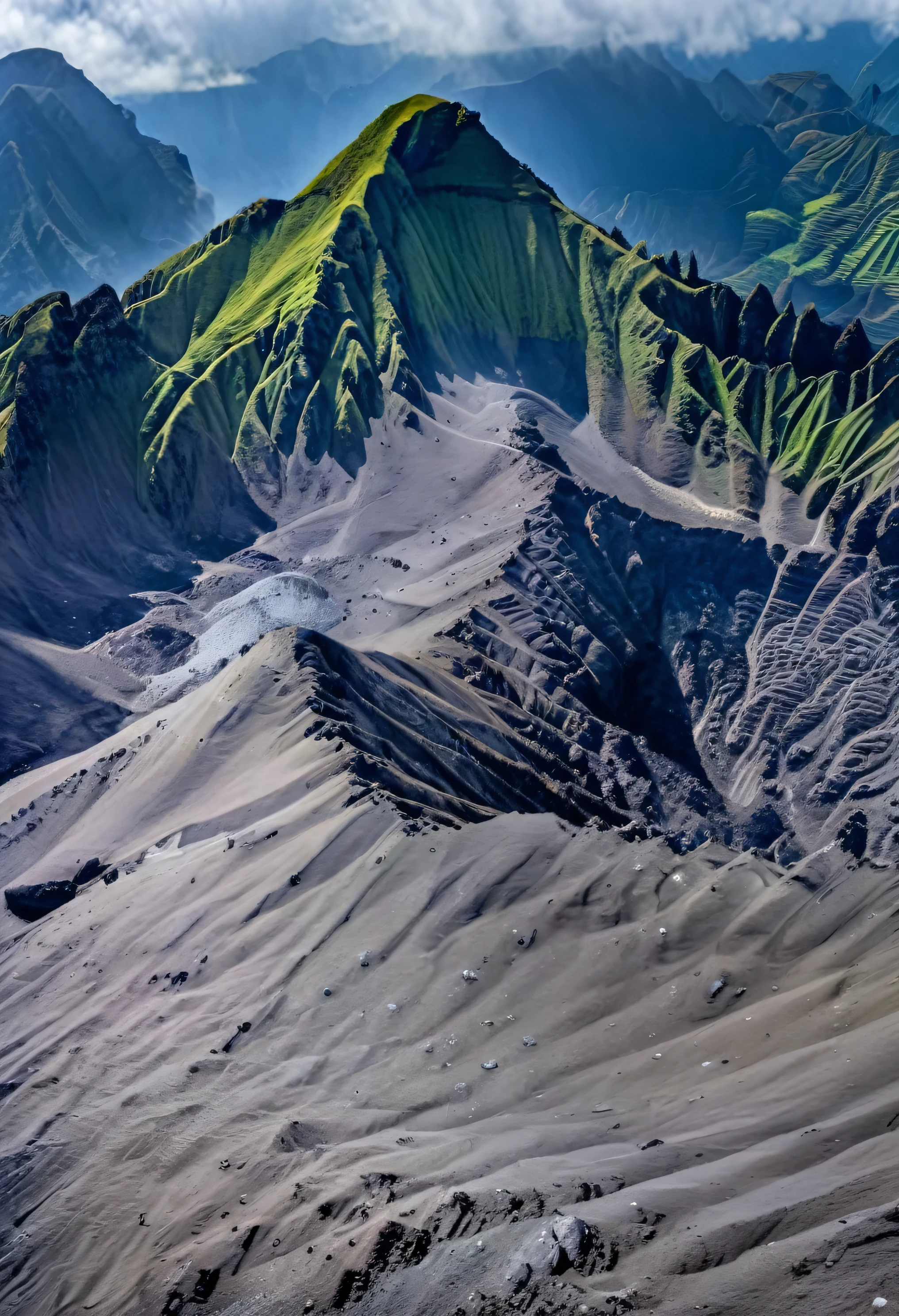 Photo of a realistic view of the Dieng Mountain Crater using a drone which produces ultra HD photos