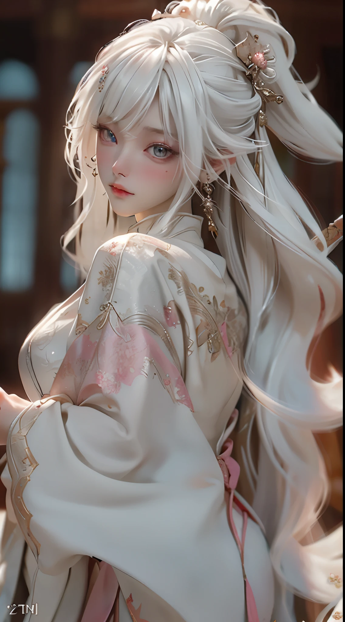 Photorealistic, very high res, 1womanl, solo,clubs,palaces,oriental architecture ray tracing,{best qualtiy},{ {tmasterpiece}},Extremely detailed 8k wallpaper,{An extremely delicate and beautiful},intricately details,photorealestic,Realiy,Camera quality,(Carefully portray clothes),Cold white skin,(Carefully portray blush),1080p,Hips up, (Detailed face), A cold face,White hair, Medium breasts, long whitr hair, Sword repair,White robe,Oversized clothes, jewelry,Smooth light silver hair,Messy beauty,lamplight,The skin is shiny and silky,tmasterpiece,The best quality,The illustrations are super detailed,beautidful eyes,Very detailed 8k CG wallpaper,Peach blossom eyes,An extremely delicate and beautiful girl,8k wallpaper,best qualtiy,close-up all over the bodya close up of a woman with white hair and a white mask, beautiful character painting, guweiz, artwork in the style of guweiz, white haired deity, by Yang J, epic exquisite character art, stunning character art, by Fan Qi, by Wuzhun Shifan, guweiz on pixiv artstation