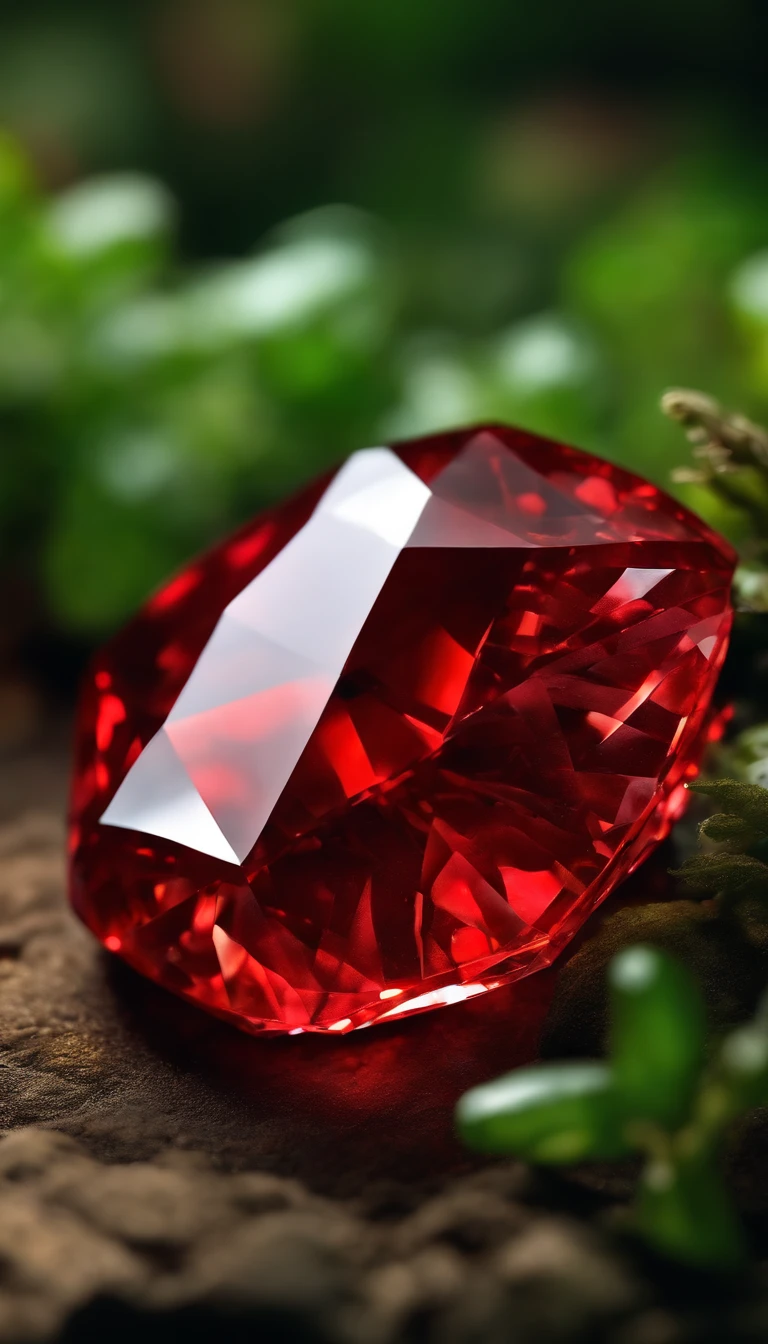(Outstanding、Professional、Surreal) gem stone red crystal, magical texture, Lying on the ground, realistic shape, detailed.