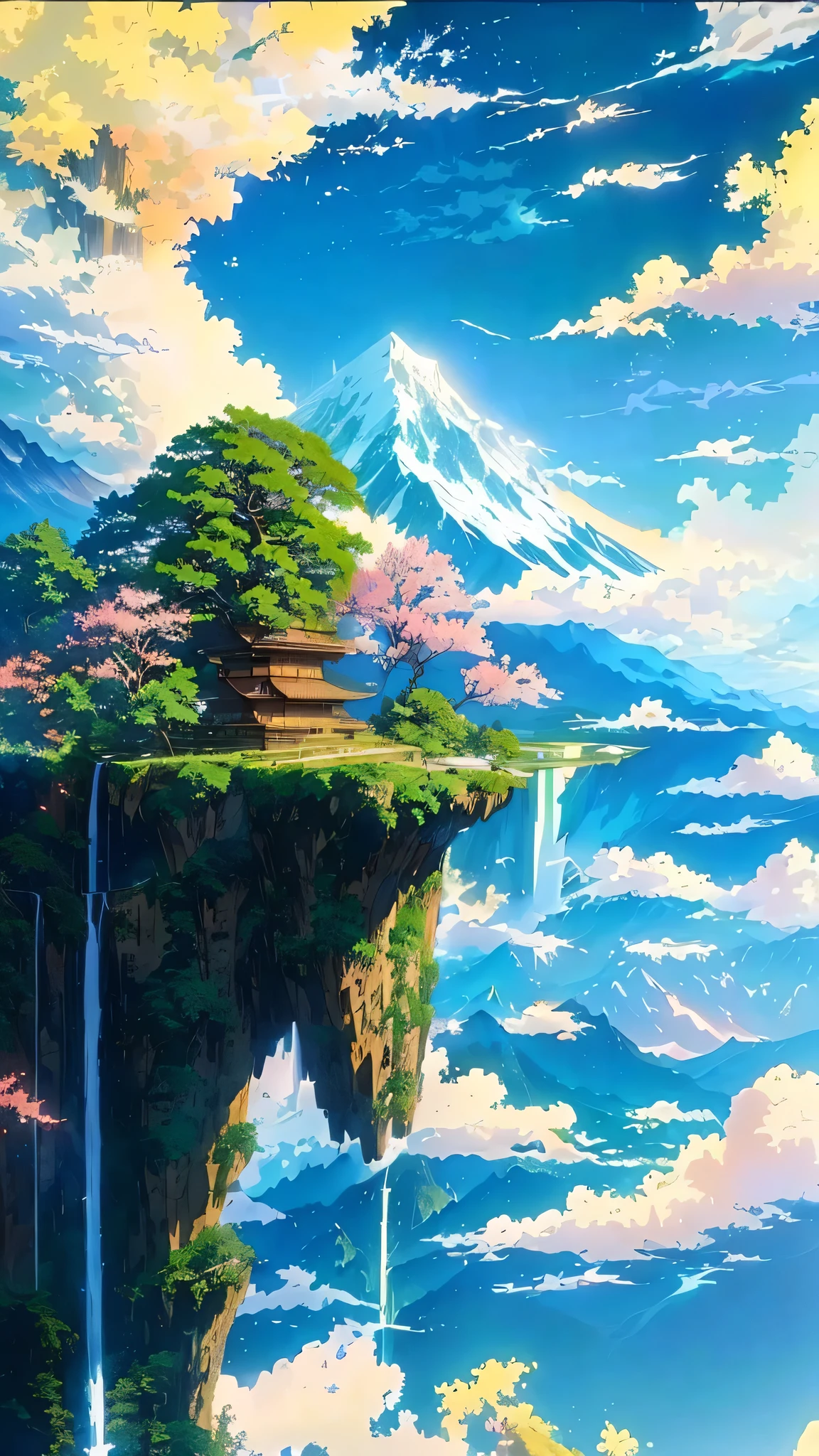 painting of a waterfall and a mountain with a waterfall in the foreground, anime landscape, anime landscape wallpaper, anime nature, anime beautiful peace scene, beautiful anime scenery, anime nature wallpap, anime scenery, anime art wallpaper 4k, anime countryside landscape, anime art wallpaper 4 k, scenery artwork, scenery wallpaper, japanese art style, anime background, beautiful anime scene