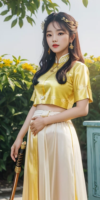 Beautiful girl: Asia, cute, beautiful lộng lẫy, serpentine;
age: 20 years old;
hair: copper orange color, smooth, lung linh dưới sunlight, rất detail;
skin bath: milk white, rosy and flawless;
eye: jet black, ((thực tế)), almond shaped, oil, youthful, trong trẻo, siêu detail, elegant, charming, vivid makeup, high solution, ((captivates viewers) );
mí eye: delicate, Perfect Beauty;
eyebrow: cong, dear, high solution;
face: beautiful, pure, beautiful like a fairy, Exquisite makeup, lovely, Perfect balance, đẹp đến từng detail, đường nét delicate, ((có hình xăm));
nose: xinh, lovely, cao;
cheekbone: prominent;
lip: charming, light red lipstick, son bóng lovely;
răng: pha lê face trăng;
sword: vũ sword, deep cleft, toning, phù hợp với clothing vũ, núm vú nose ra;
clothing lót: Red tươi, yellow paint, metal;
Body shape: charming, charming, full of youth;
accessory: ruby necklace, bông tai ruby;
clothing: silk fabric, Red, white silk belt, ((exposing the belly));
trang phục: tight, ((profound))), tôn giclothing;
underwear: Red tươi, ((thêu bằng sợi metal)).
Fashion style: high class female, Modern 2024, luxurious;
Image quality: non-NSFW, 8K CG HD, high solution, Super nice graphics, professional, detail, vivid colors, super super, advanced techniques, Super realistic RAW;
light: luxurious, preview, Complicated, black and yellow tones;
sunlight: exploit, illuminate the girl's body;
view: xứ sở thần tiên, colorful flower garden.
(((Ảnh tập trung khuôn face cô gái, surreal, siêu detail, làm prominent các góc cạnh dưới sunlight hào quang))).