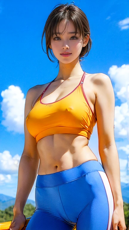  (girl, 22 years ago, same height :1.2) ,masterpiece，Mountain bike，cycling enthusiast，beautiful 、girl riding a bicycle、often play sports、bikini pants、not wearing underwear、blue sky and white clouds，8K,  japanese girl ,  (smile:0.7), smile,  very short hair , camel toe, (high color saturation:1.0),  (highly detailed skin), (highest quality:1.0), (ultra high resolution:1.0) ,(realistic:1.0), (Super detailed:1.0), (8K, Raw photo:1.1)、inverted nipples, sexy, software, full body shot、