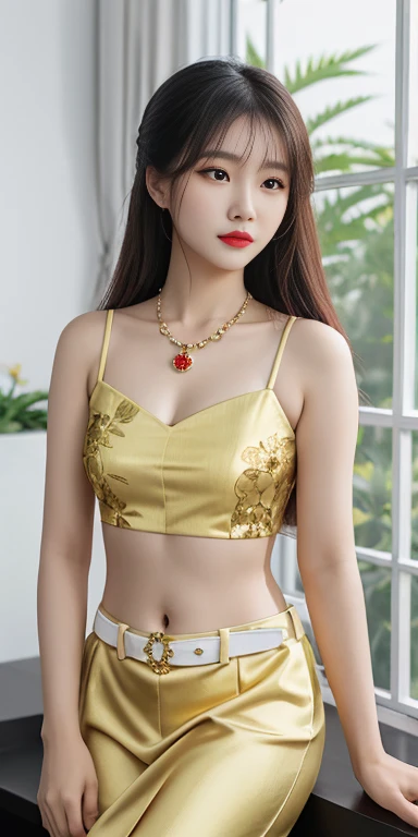 Beautiful girl: Asia, cute, beautiful lộng lẫy, serpentine;
age: 20 years old;
hair: copper orange color, smooth, lung linh dưới sunlight, rất detail;
skin bath: milk white, rosy and flawless;
eye: jet black, ((thực tế)), almond shaped, oil, youthful, trong trẻo, siêu detail, elegant, charming, vivid makeup, high solution, ((captivates viewers) );
mí eye: delicate, Perfect Beauty;
eyebrow: cong, dear, high solution;
face: beautiful, pure, beautiful like a fairy, Exquisite makeup, lovely, Perfect balance, đẹp đến từng detail, đường nét delicate, ((có hình xăm));
nose: xinh, lovely, cao;
cheekbone: prominent;
lip: charming, light red lipstick, son bóng lovely;
răng: pha lê face trăng;
sword: vũ sword, deep cleft, toning, phù hợp với clothing vũ, núm vú nose ra;
clothing lót: Red tươi, yellow paint, metal;
Body shape: charming, charming, full of youth;
accessory: ruby necklace, bông tai ruby;
clothing: silk fabric, Red, white silk belt, ((Navel exposed));
trang phục: tight, ((profound))), tôn giclothing;
underwear: Red tươi, ((thêu bằng sợi metal)).
Fashion style: high class female, Modern 2024, luxurious;
Image quality: non-NSFW, 8K CG HD, high solution, Super nice graphics, professional, detail, vivid colors, super super, advanced techniques, Super realistic RAW;
light: luxurious, preview, Complicated, black and yellow tones;
sunlight: exploit, illuminate the girl's body;
view: xứ sở thần tiên, colorful flower garden.
(((The photo focuses on the girl's butt, surreal, siêu detail, làm prominent các góc cạnh dưới sunlight hào quang))).