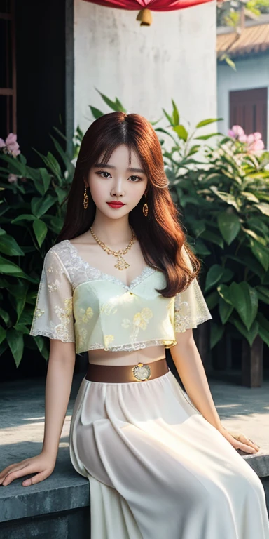 Beautiful girl: Asia, cute, beautiful lộng lẫy, serpentine;
age: 20 years old;
hair: copper orange color, smooth, lung linh dưới sunlight, rất detail;
skin bath: milk white, rosy and flawless;
eye: jet black, ((thực tế)), almond shaped, oil, youthful, trong trẻo, siêu detail, elegant, charming, vivid makeup, high solution, ((captivates viewers) );
mí eye: delicate, Perfect Beauty;
eyebrow: cong, dear, high solution;
face: beautiful, pure, beautiful like a fairy, Exquisite makeup, lovely, Perfect balance, đẹp đến từng detail, đường nét delicate, ((có hình xăm));
nose: xinh, lovely, cao;
cheekbone: prominent;
lip: charming, light red lipstick, son bóng lovely;
răng: pha lê face trăng;
sword: vũ sword, deep cleft, toning, phù hợp với clothing vũ, núm vú nose ra;
clothing lót: Red tươi, yellow paint, metal;
Body shape: charming, charming, full of youth;
accessory: ruby necklace, bông tai ruby;
clothing: silk fabric, Red, white silk belt, ((Navel exposed));
trang phục: tight, ((profound))), tôn giclothing;
underwear: Red tươi, ((thêu bằng sợi metal)).
Fashion style: high class female, Modern 2024, luxurious;
Image quality: non-NSFW, 8K CG HD, high solution, Super nice graphics, professional, detail, vivid colors, super super, advanced techniques, Super realistic RAW;
light: luxurious, preview, Complicated, black and yellow tones;
sunlight: exploit, illuminate the girl&#39;s body;
view: xứ sở thần tiên, colorful flower garden.
(((The photo focuses on the girl&#39;s butt, surreal, siêu detail, làm prominent các góc cạnh dưới sunlight hào quang))).