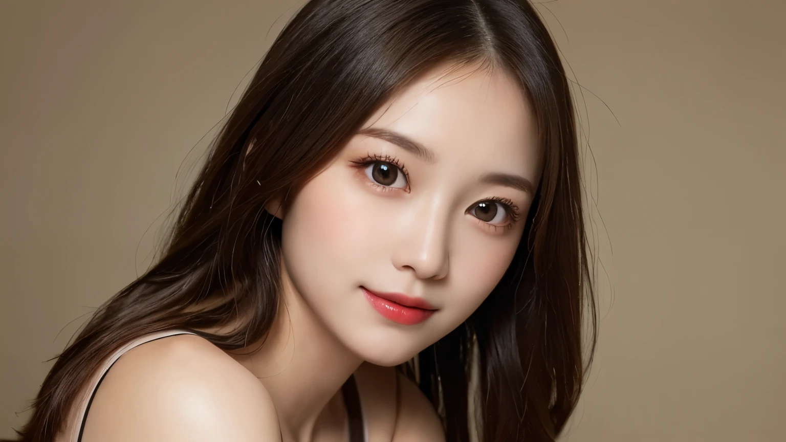 on the table, best quality, shape, Ultra Detailed, Finely, high resolution, 8k wallpaper, 完璧なダイナミックな構shape, Beautiful and delicate eyes, Medium Length Hair, Small Breasts, Natural lipstick, Casual sexy pose,Smile,20 year old girl、midnight、Beautiful and detailed face、Perfect beautiful face,big eyes、original photo、Use the whole body to express the feminine posture、Beautiful and delicate eyes、Small face、Beautiful duplex、Facelift and style,skirt、Beautiful golden ratio face,Long hair