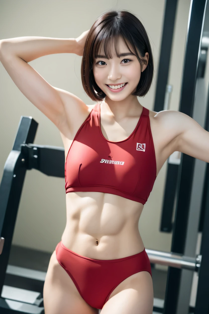((highest quality)), ((masterpiece)), (detailed), Tabletop:1.0), (highest quality:1.4), (High resolution:1.2), Realistic:1.4,8k, RAW Photos:1.2,Sharp focus:1.2,One Japanese female nurse, Beautiful symmetrical droopy eyes,A simple and beautiful idol face, 26 years old,Thin and slightly thin eyebrows, Thin lips,美しく白いdetailedな肌:1.2),Serious face,Short black hair:1.2,(White hospital interior:1.2), front,Cowboy Shot,((Super tight vivid pink nurse uniform and nurse cap:1.3)),((Very slender and muscular body:1.7)),(Abdominal muscles:1.7),((Very small breasts:1.6))(Small Ass:1.3),((Narrow waist:1.5)),High-leg with visible groin:1.2,The hip bones are visible,