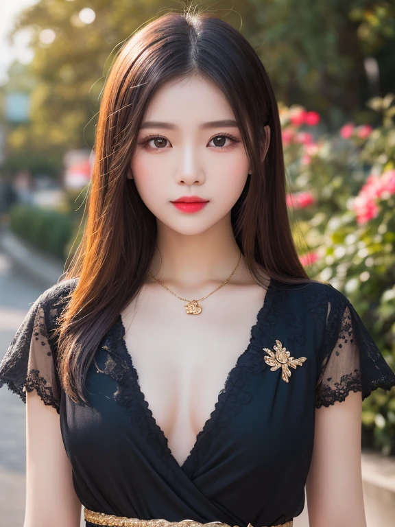 Beautiful girl: Asia, cute, stunningly beautiful, sparkling;
age: 20 years old;
hair: copper orange color, smooth, lung linh dưới sunlight, rất detail;
skin: milk white, rosy and flawless;
eye: jet black, ((thực tế)), almond shaped, sexy, youthful, trong trẻo, siêu detail, elegant, charming, vivid makeup, high solution, ((captivates viewers));
mí eye: delicate, Perfect Beauty;
eyebrow: cong, dear, high solution;
Face: beautiful, pure, beautiful like a fairy, Exquisite makeup, lovely, Perfect balance, đẹp đến từng detail, đường nét delicate, ((có hình xăm));
nose: xinh, lovely, cao;
cheekbone: prominent;
lip: charming, light red lipstick, son bóng lovely;
răng: moon crystal;
ngực: full, Deep chest slit, toning, vừa vặn với clothing ngực, Protruding nipples;
clothing ngực: Red tươi, gold embroidery, metal;
Body shape: full, charming, full of youth;
accessory: ruby necklace, bông tai ruby;
clothing: silk fabric, Red, white silk belt, ((cleft umbilical cord));
trang phục: tight, (((piercing))), flatter your chest;
underwear: Red tươi, ((thêu bằng sợi metal)).
Fashion style: high class female, Modern 2024, luxurious;
Image quality: non-NSFW, 8K CG HD, high solution, Super nice graphics, professional, detail, vivid colors, ultrafine, advanced techniques, Super realistic RAW;
light: luxurious, preview, Complicated, black and yellow tones;
sunlight: twinkle, illuminate the girl&#39;s body;
backdrop: xứ sở thần tiên, colorful flower garden.
(((The photo focuses on the girl&#39;s navel, surreal, siêu detail, làm prominent các góc cạnh dưới sunlight chói chang))).