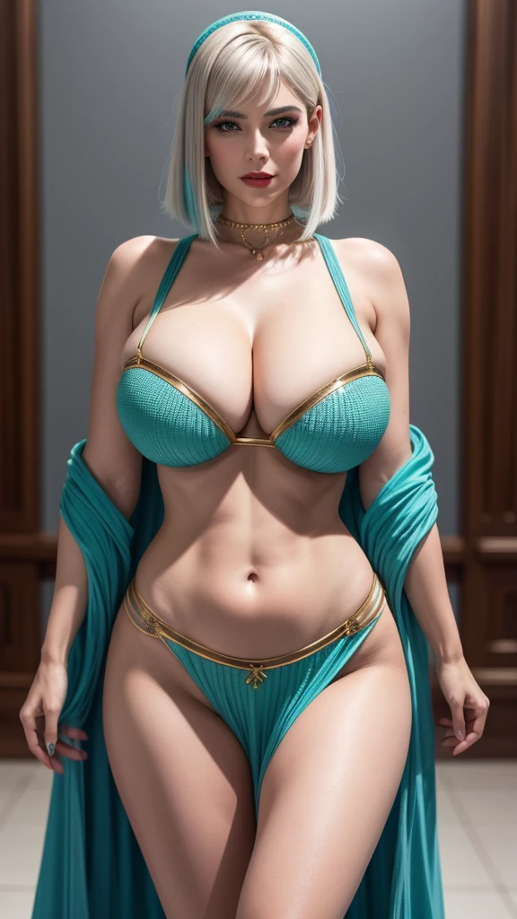 Tia has a white Bob cut hairstyle, is shown to have a fairly slender figure. She has pink long hair, and large pale green eyes, masterpiece:1.2, best quality, Kiel-D01, pink hair, long hair, (((She is wearing a hot and sexy Blue belly dancer outfit, cleavage))), she is smiling, monster, serious, looking at viewer, round-framed glasses, cleavage exposed, huge breasts, superior quality, many details, Pure focus, Sharp and realistic ((huge body, Huge breasts, huge waist, huge hips)))black hair, hair bobbles, wince, longeyelashes, solid circle eyes, fake animal ears, light smile, ear blush, fang, Surrealism, drop shadow, anaglyph, stereogram, tachi-e, pov, atmospheric perspective, dutch angle, 8k, super detail, ccurate, best quality, highres, highres, highres, highres