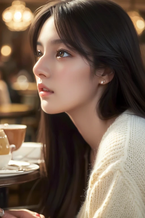 (best quality, realistic:1.37),long black hair,beautiful detailed eyes,beautiful detailed lips,girl,girl,girl,girl,girl,in a cafe,looking directly at the camera,casual clothing,medium:oil painting,soft lighting,rich colors,with a peaceful and cozy atmosphere