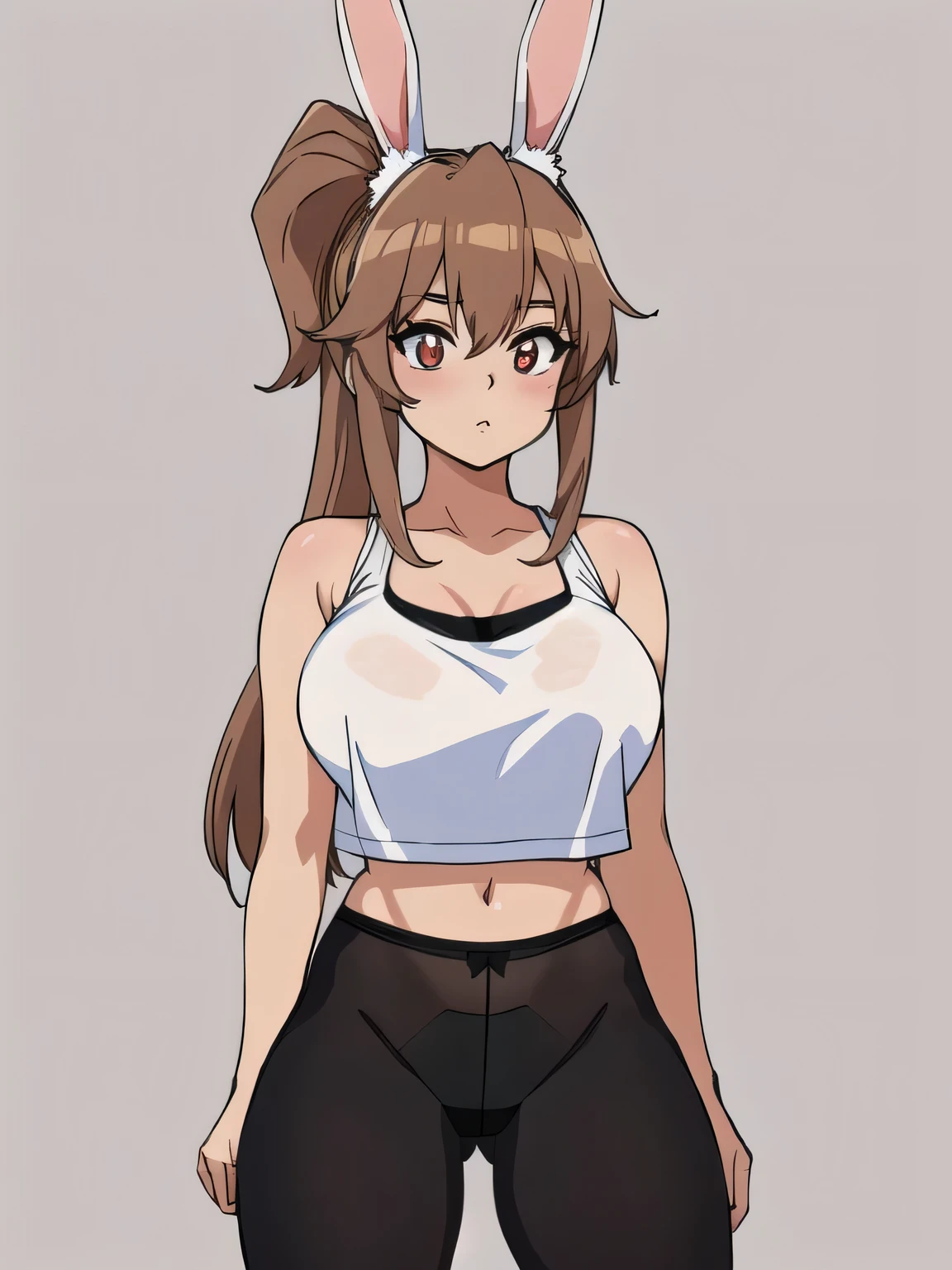 anime girl mit Hasenohren and a white top, Lola-Bunny-Fanart, OC-Kommission, Bunny Girl, casual pose, dick, mit Hasenohren, Im Anime-Stil, Order for high resolution, Charakter im Anime-Stil, ein Tanktop tragen, mit langen Schlappohren, fullbody commission for, Im Anime-Stil, sweet character, with large rabbit ears, bra visible, (((black panties))), borwn pupils, brown hair, tanned skin