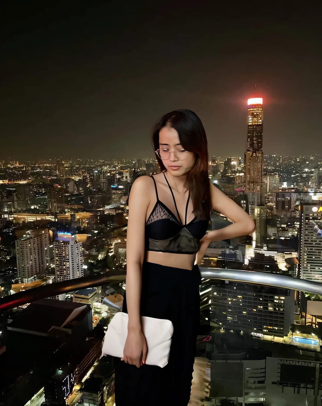 (Raw photography, 4K, ​masterpiece, hight resolution, very intricate), (Photorealsitic:1.4), Cinematic Lighting, (((((at night))))), (((1Girl, solo))), solofocus, Wet, full body Esbian,large breasts, Chest exposed, cleavage of the breast, wide open ass, pubic hair, Slim waist, eyes are brown, ((​masterpiece:1.2)), top-quality, top-quality, Official art,the Extremely Detailed CG Unity 8K Wallpapers, artbook, a picture, (Brown hair long hair), Hair disheveled, aerial view of cyberpunk city, Expressive Hues, Vibrant Palette, B deficiency and white clothes, (((matrix style black micro sunglasses))), (((aiming with a short gun))), (((looking at camera))), (((very low view))).