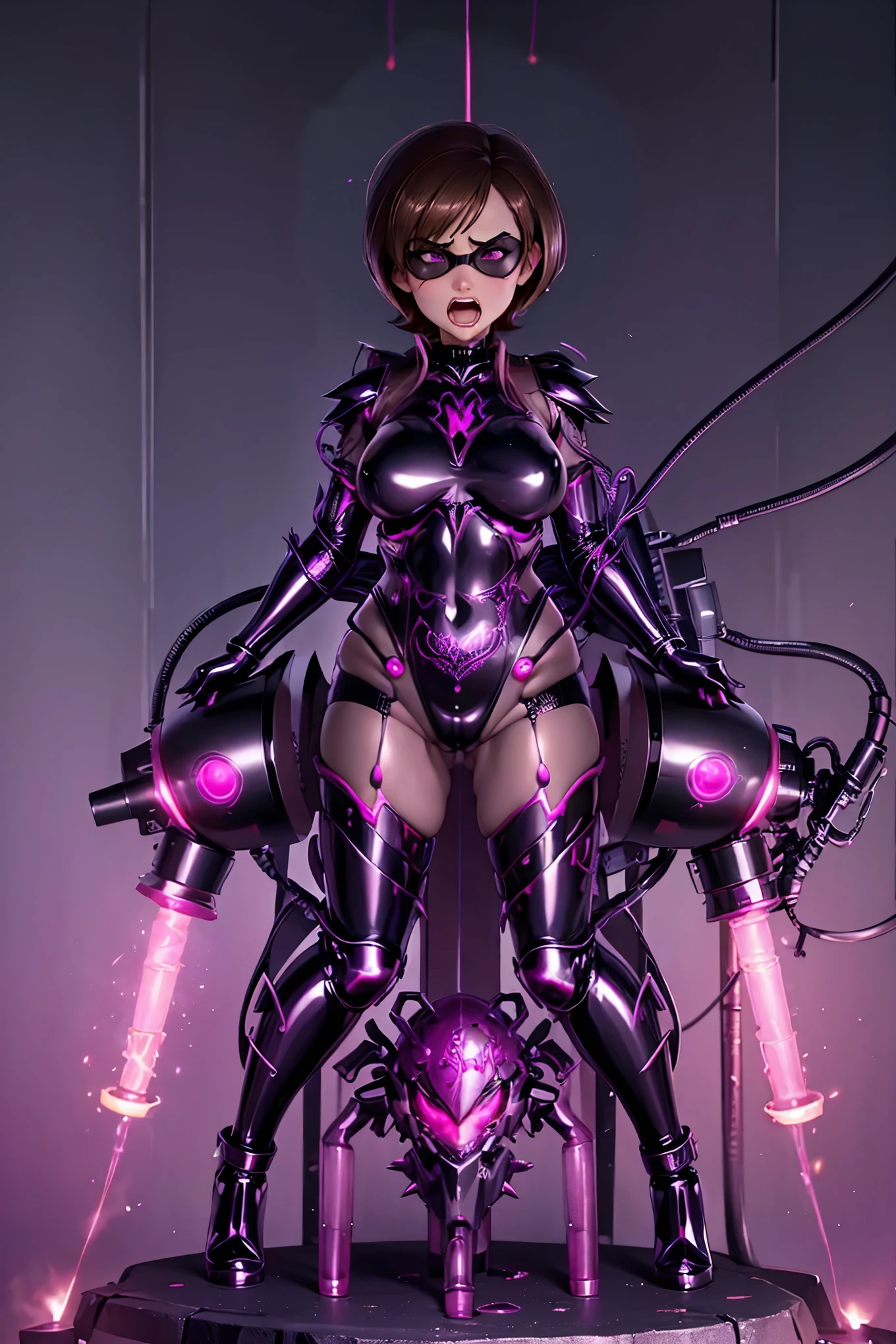 Helen parr. ahegao. dark costume. brown hair. Transparent Bodystocking. mind control. corruption. black eye mask. Heart Pasties. pink glow eye. Covered in mucus. A glowing pink tube connected to the body.