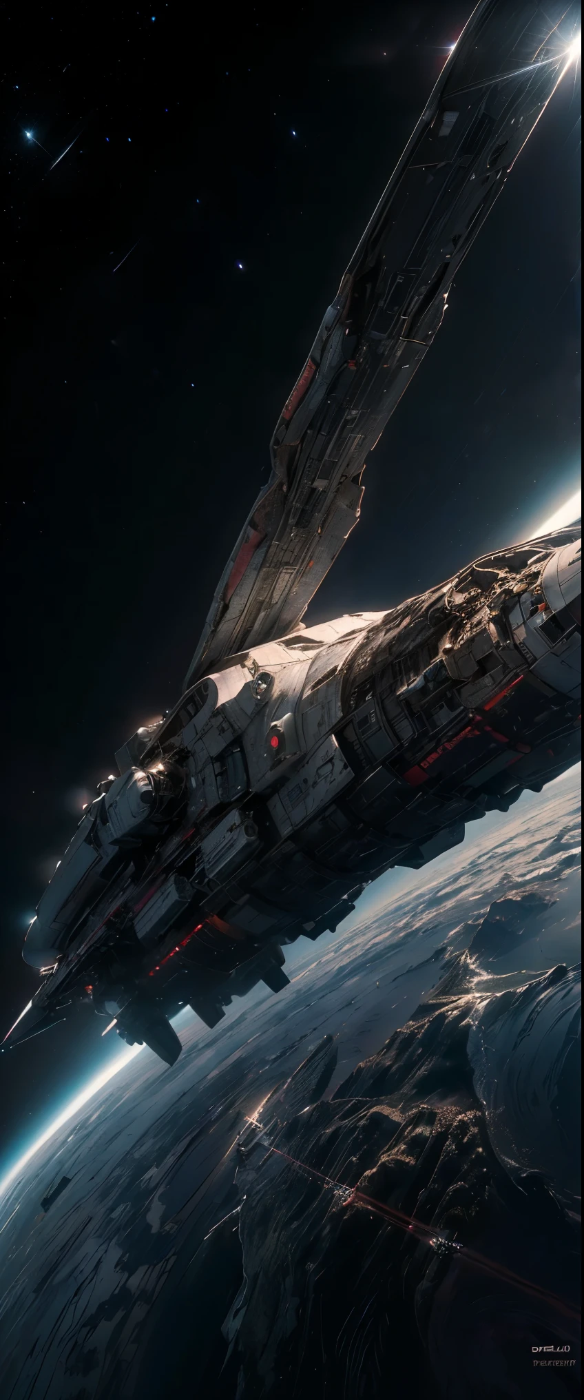 ((obra de arte, mais alta qualidade, A mais alta qualidade de imagem, high resolution, fotorrealista, foto crua, 8k)), A giant spaceship sailing in interstellar space, 