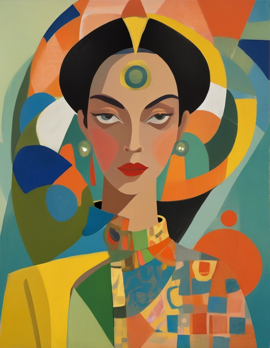 in style of Eileen Agar , character concept design, half body 