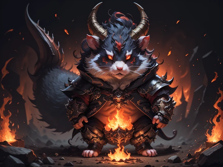 Hamster demon, Meisterwerk, Best quality, Super Detail,4k,((Ultra quality)), ((masterpiece)),flames,horned,armor,devil,((fullbody))