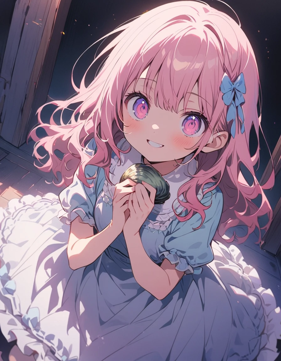 (masterpiece),(highest quality), figure, (Fantasy:1.4), Gray wavy hair, Long eyelashes, Round eyes, smile, (cherry blossoms:1.2)、(oysters:2)、(美味しいOceanの幸)、(清浄Ocean域アジワ)、(Warm Beach:1.4)、(Ocean:1.2)、Surrealism, Anaglyph, Stereogram, Atmospheric perspective, 8k, Super Detail, Accurate, highest quality, 超High resolution, Textured skin, Pale maroon frilled dress, (pastel colour) , paper_cut、(highest quality、masterpiece、High resolution、detailed)、animeスタイル、Flat Style、(Shining Eyes、detailed美しい顔), BREAK,1 girl、extremely detailed(The Shining), Best lighting, Best Shadow、floating, (High saturation),Dynamic Angle、anime