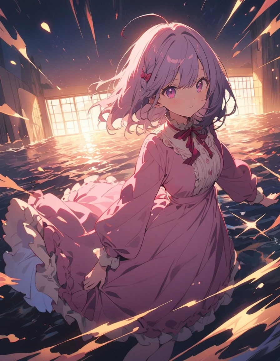 (masterpiece),(highest quality), figure, (Fantasy:1.4), Gray wavy hair, Long eyelashes, Round eyes, smile, (cherry blossoms:1.2)、(oysters:2)、(美味しいOceanの幸)、(清浄Ocean域アジワ)、(Warm Beach:1.4)、(Ocean:1.2)、Surrealism, Anaglyph, Stereogram, Atmospheric perspective, 8k, Super Detail, Accurate, highest quality, 超High resolution, Textured skin, Pale maroon frilled dress, (pastel colour) , paper_cut、(highest quality、masterpiece、High resolution、detailed)、animeスタイル、Flat Style、(Shining Eyes、detailed美しい顔), BREAK,1 girl、extremely detailed(The Shining), Best lighting, Best Shadow、floating, (High saturation),Dynamic Angle、anime