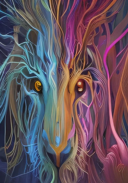 Close-up of a bunch of interconnected wires, Complex Numbers, Digital Art Animal Photos, Well-designed digital art, complex digital artwork, LSD visual effects, colorful generative art, Psychedelic Digital Art, Psychedelic art style, mind-bending digital art, Highly detailed generative art, Digital Complex Art, digital fantasy art, complex digital art, Psychedelic surrealist art