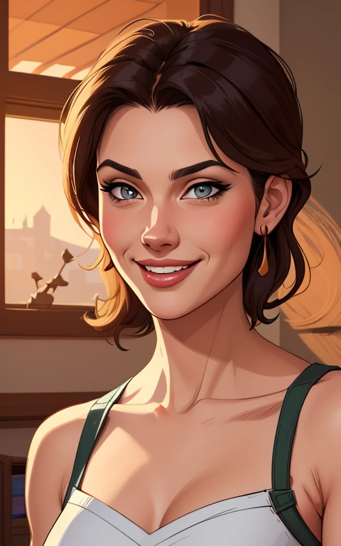 Xena princess warrior portrait mode sensual sesys style Cartoon style digital illustration together boyfriends Cartoon style character portrait mode Character cartoon style facial expression happy beautiful smile and six medium small portrait mode waist up