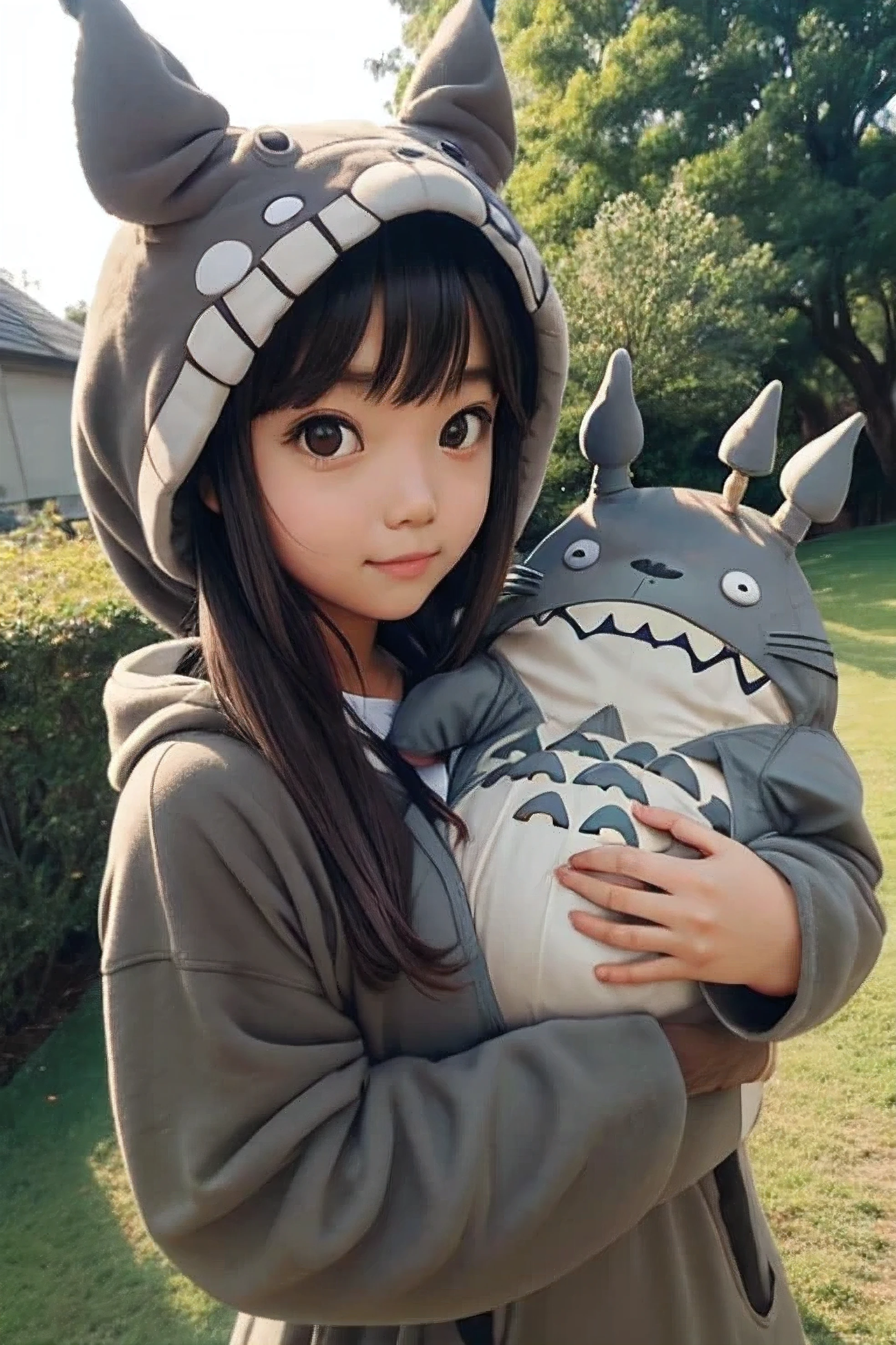 a girl using a totoro costume