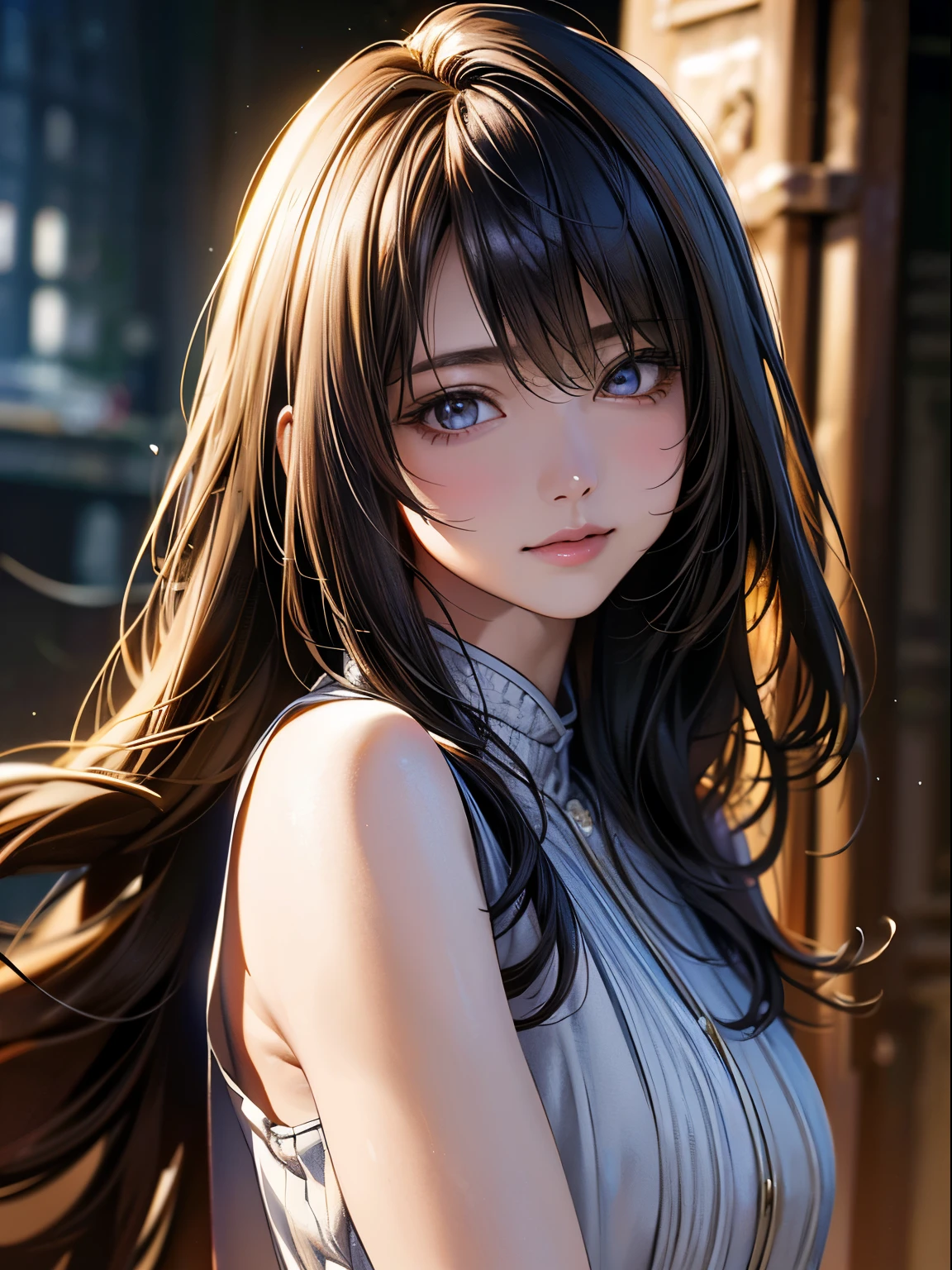 ((highest quality)),(超A high resolution),(Very detailed),(Detailed Description),((The best CG)),(masterpiece),super precision art、(highest quality、8k、32k、masterpiece)、(Realistic)、(Realistic:1.2)、(High resolution)、Very detailed、Very beautiful face and eyes、1 female、((Narrow eyes、Droopy eyes:1.4、fine grain))、Tight waist、Delicate body、(highest quality、Attention to detail、Rich skin detail)、(highest quality、8k、Oil paint:1.2)、Very detailed、(Realistic、Realistic:1.37)、Bright colors