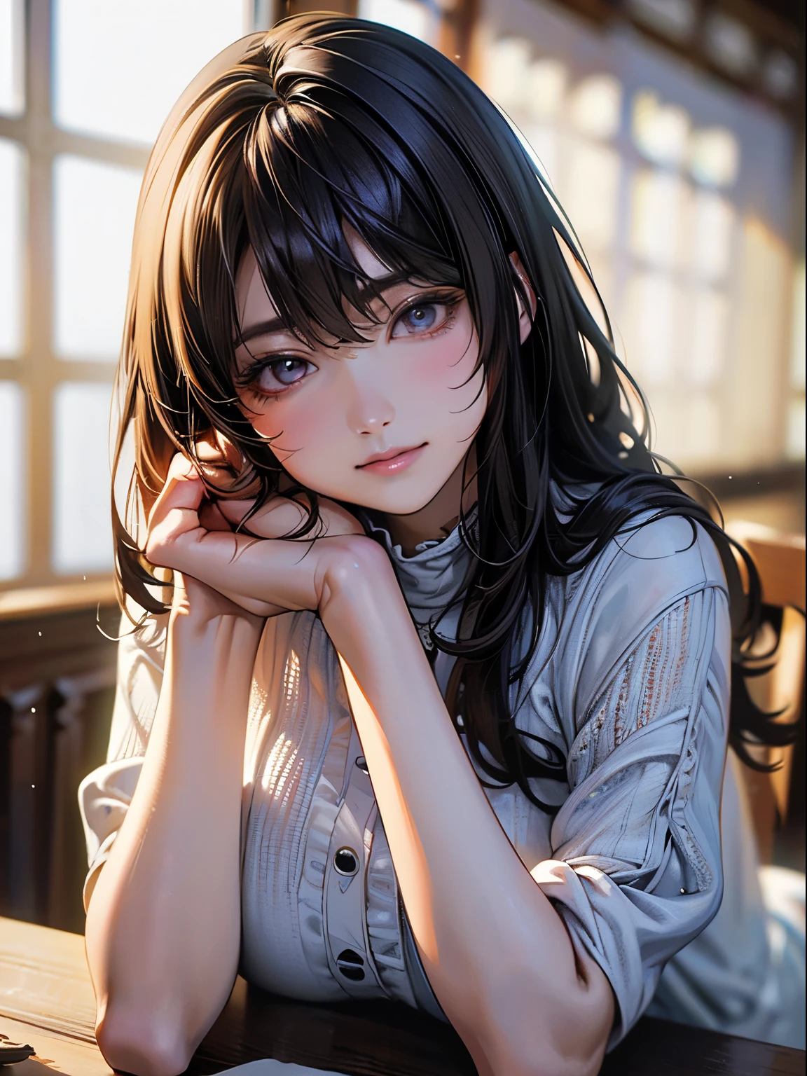 ((highest quality)),(超A high resolution),(Very detailed),(Detailed Description),((The best CG)),(masterpiece),super precision art、(highest quality、8k、32k、masterpiece)、(Realistic)、(Realistic:1.2)、(High resolution)、Very detailed、Very beautiful face and eyes、1 female、((Narrow eyes、Droopy eyes:1.4、fine grain))、Tight waist、Delicate body、(highest quality、Attention to detail、Rich skin detail)、(highest quality、8k、Oil paint:1.2)、Very detailed、(Realistic、Realistic:1.37)、Bright colors