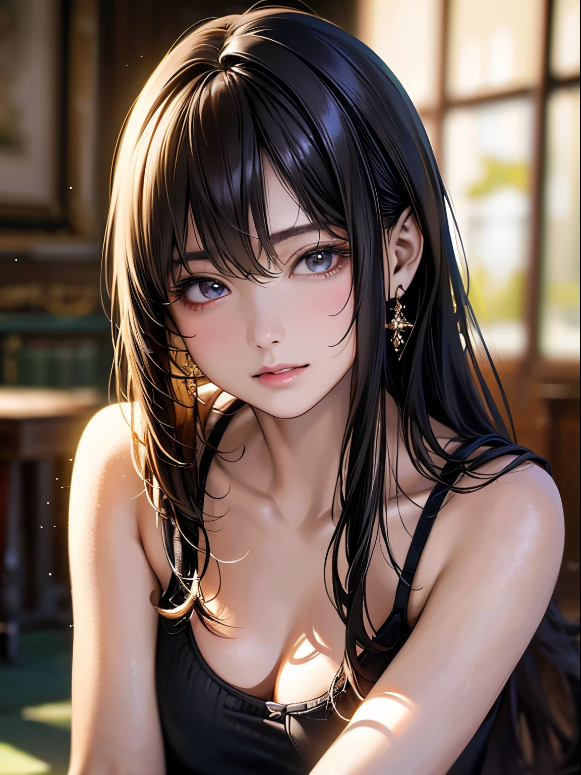 ((highest quality)),(超A high resolution),(Very detailed),(Detailed Description),((The best CG)),(masterpiece),super precision art、(highest quality、8k、32k、masterpiece)、(Realistic)、(Realistic:1.2)、(High resolution)、Very detailed、Very beautiful face and eyes、1 female、((Narrow eyes、Droopy eyes:1.4、fine grain))、Tight waist、Delicate body、(highest quality、Attention to detail、Rich skin detail)、(highest quality、8k、Oil paint:1.2)、Very detailed、(Realistic、Realistic:1.37)、Bright colors