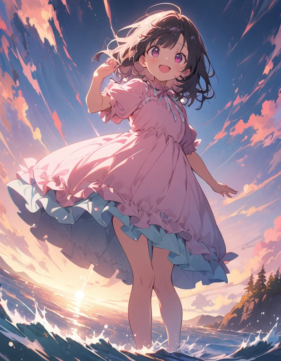 (masterpiece),(highest quality), figure, ((oysters:2)), Gray wavy hair, Long eyelashes, Round eyes, smile, (cherry blossoms:1.2)、(美味しいOceanの幸)、(清浄Ocean域アジワ)、(Warm Beach:1.4)、(Ocean:1.6)、Outdoor、Surrealism, Anaglyph, Stereogram, Atmospheric perspective, 8k, Super Detail, Accurate, highest quality, 超High resolution, Textured skin, Pale maroon frilled dress, (pastel colour) , paper_cut、(highest quality、masterpiece、High resolution、detailed)、animeスタイル、Flat Style、(Shining Eyes、detailed美しい顔), BREAK,1 girl、extremely detailed(The Shining), Best lighting, Best Shadow、floating, (High saturation),Dynamic Angle、anime