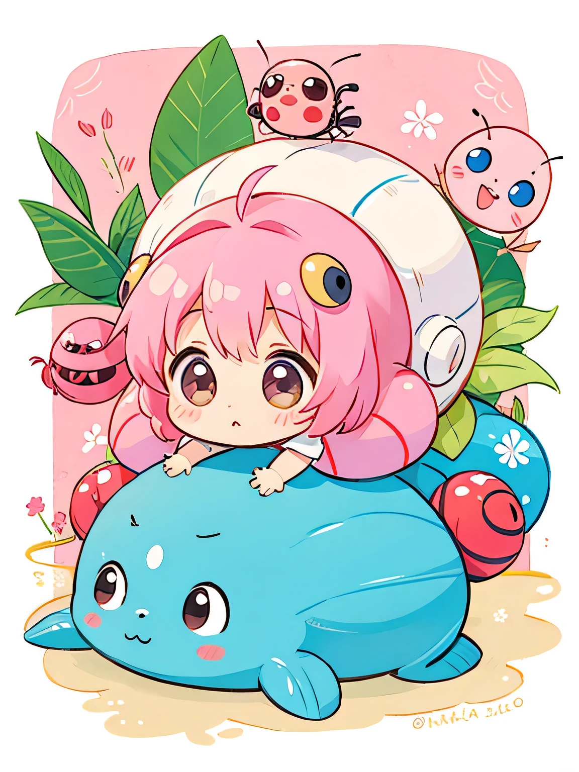 Momoko Sakura style, Kawaii Design, Chibi, School of pillbugs、Lots of friendy friend is a pillbug、lovely colorful pillbug、Pepsi、