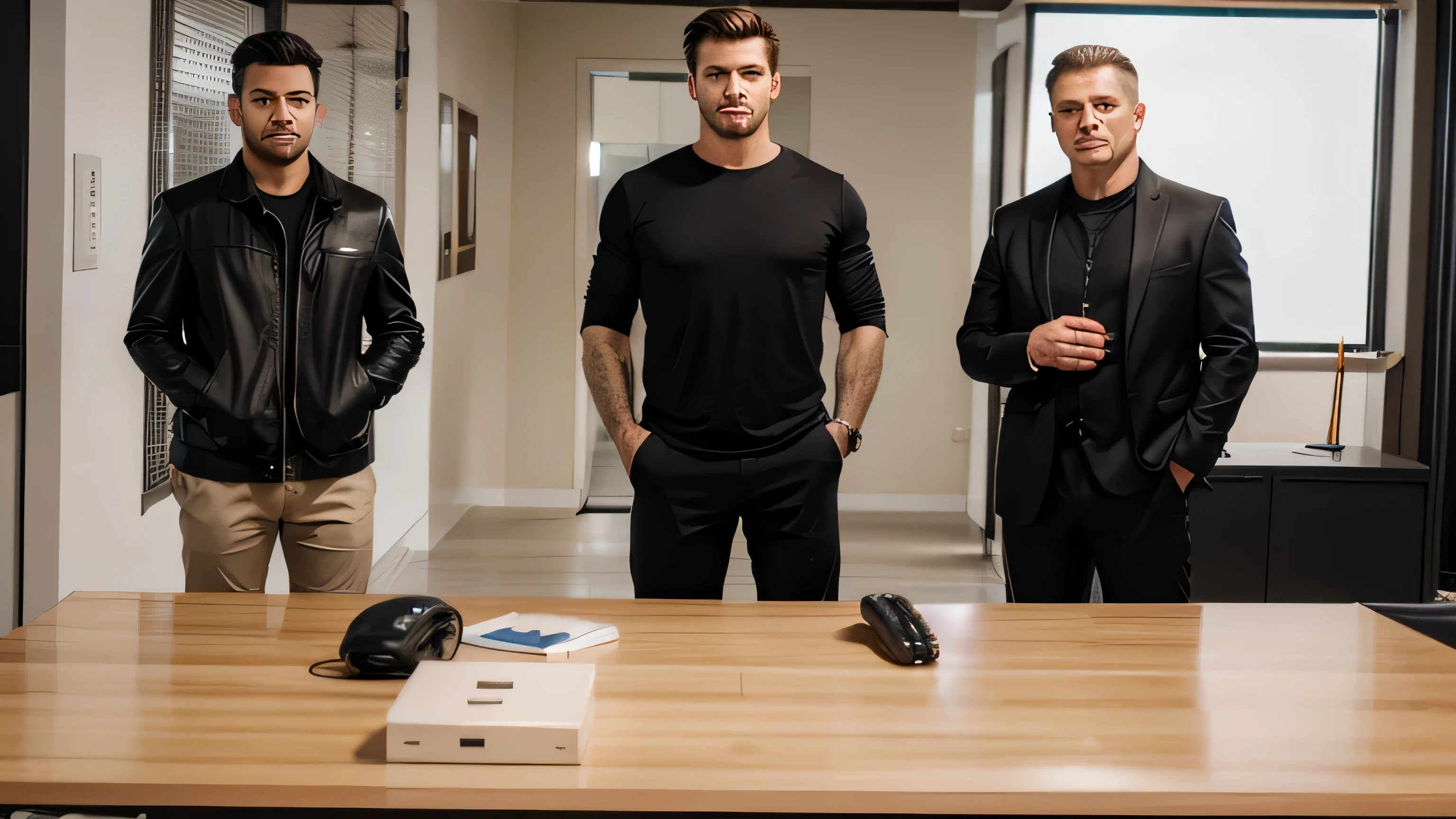 HOW I MADE 10,000$ IN 1 WEEK, 3 masculine men standing facing camera, high quality, detailed