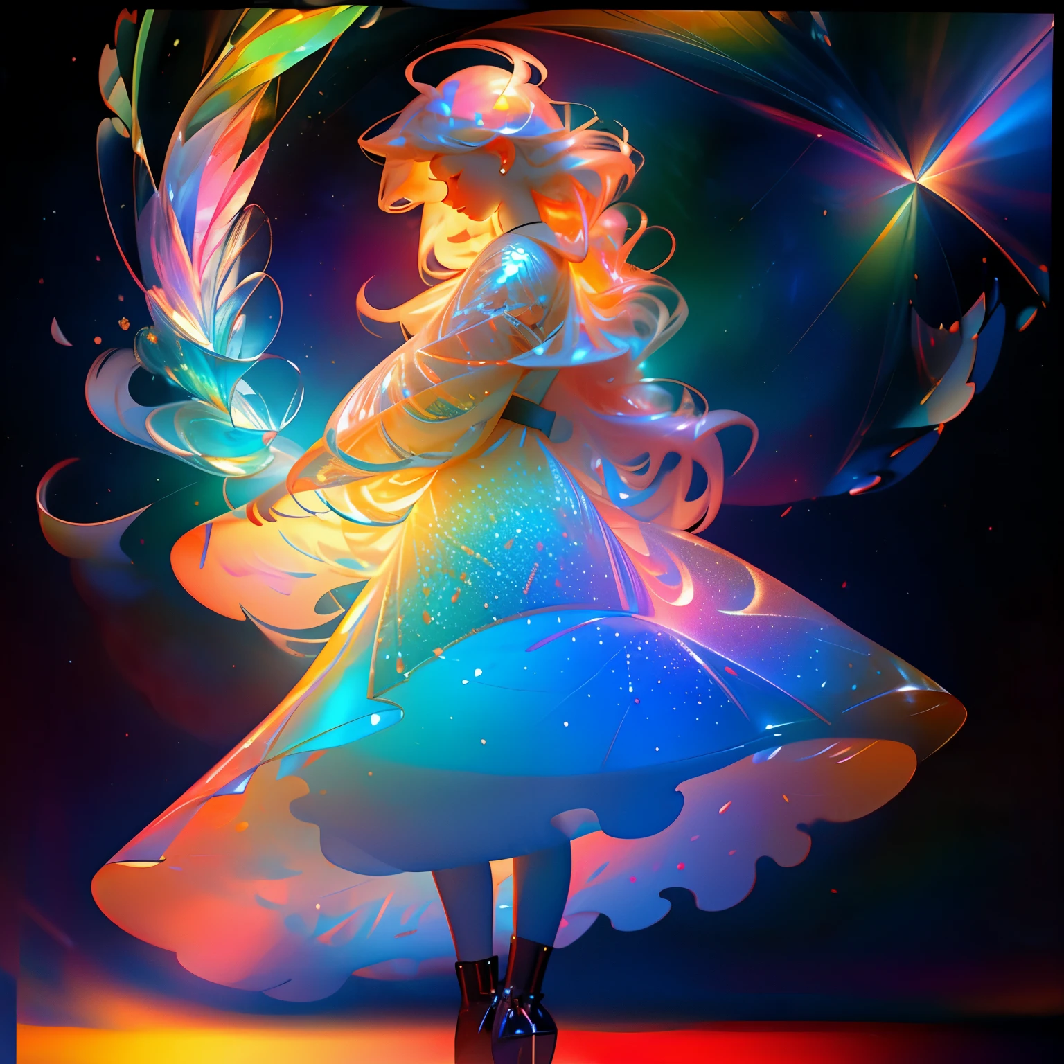 Soft glow effect, Big Star ☆Object,(((Full body))),Fantasy,a big ☆object,James Jean,Female figure of floating girl made of ribbon,Wearing a transparent crystal dress, Starry Night,Dark night sky,Moon,_Full body,Full body,Full body、Delicate and delicate Golden Star Chain,Many star marks,pale robe,Elegant Pose, Colorful, Pastel and bright colors, mystical colors,the panorama,、Beautiful crystal eyes, Large iris, High transparency optic gradient hair, Beautiful, Art styles, blazing,abstract shapes, glowing particles, depth of fields, Lens Flare, light bloom,optic bright color,Shiny Rainbow、Bright prism,tenderness、optic、optic pastel colors ,Sparkling pastel colors,rainbows、It has passed, hard disk. (masutepiece:1.2, Best Quality), ultra-detailliert, Ultra-precise depiction, Ultra-detailed depiction,,Highly detailed, contemporary impressionism, rainbows colored painting, nffsw, nffsw, 8K, (masutepiece:1. 5),