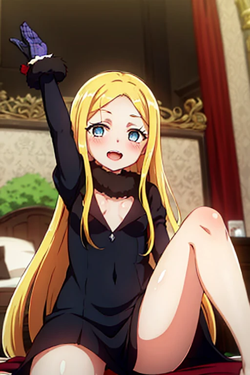 ((highest quality)), ((masterpiece)), (be familiar with), Perfect Face, indoor, Bedroom, Watching the audience,
One woman, Lana Thielle Chardron Lyle Weisself,
Open Mouth, Ecstatic expression, blush, smile,
Small breasts, Flat Chest, Young Girl, , , Girl,
Long Hair, Golden Hair, Light blue eyes, Long Hair,
Leg spread,