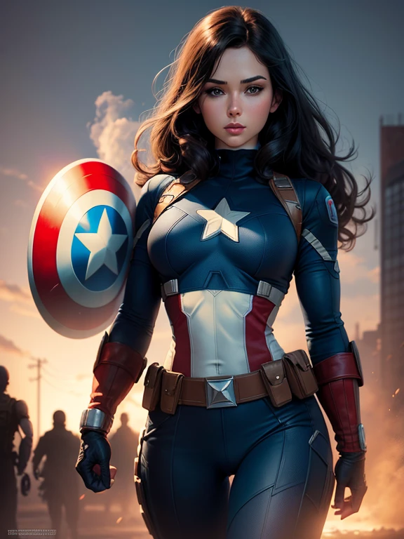 4k, comic babes, Captain America with Kids, highly detailed digital artwork, highly detailed colors, highly detailed digital art