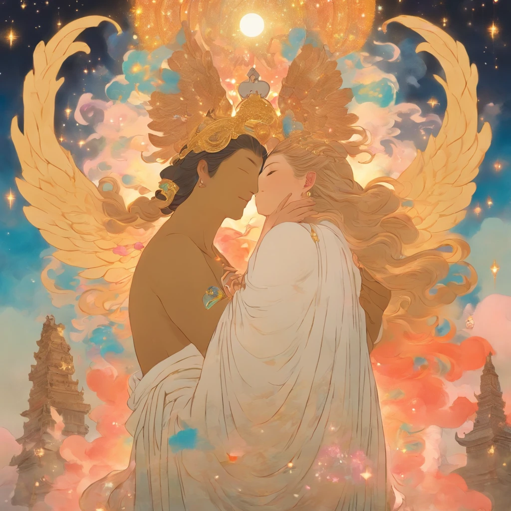 The sun god and the moon goddess embrace --auto