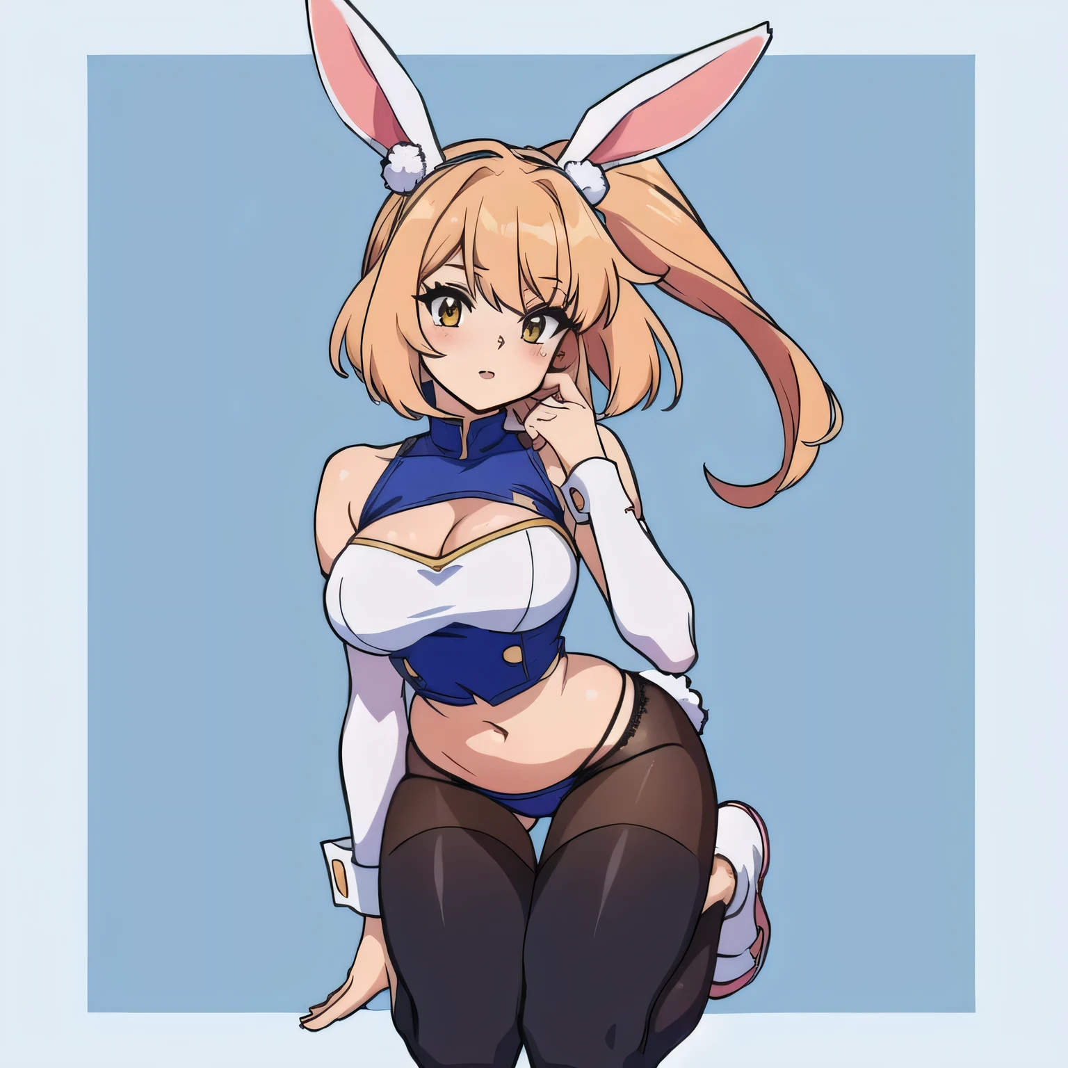 nsfw,1girl,leotard,best quality, very aesthetic, absurdres,Whiteleotard,(Transparent),Rabbit headband,looking at viewer,straight on,hand on Thighs,closed arms,Curvy,Bend over,