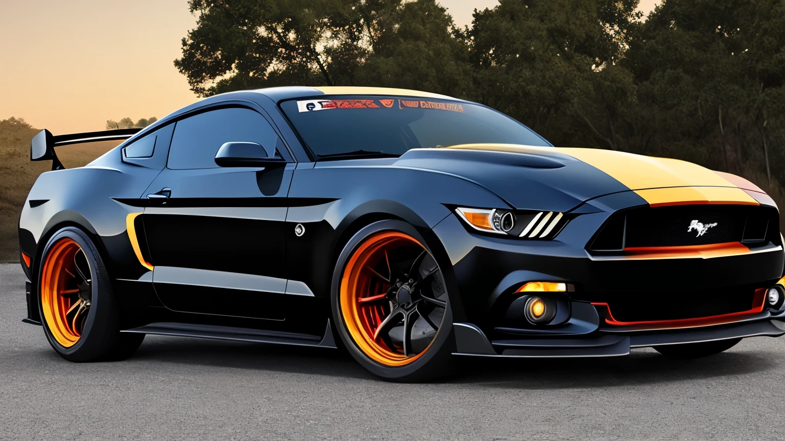a black colors car with a skeleton on the side of it, anime car wrap, wide body, samurai vinyl wrap, realistic paint job, mustang, 8 k highly detailed ❤🔥 🔥 💀 🤖 🚀, “hyper realistic, ✏️🎨, car with holographic paint, multi color, tunning, trending on artstation.', hyper detailed masterpiece, hyper realistic ”