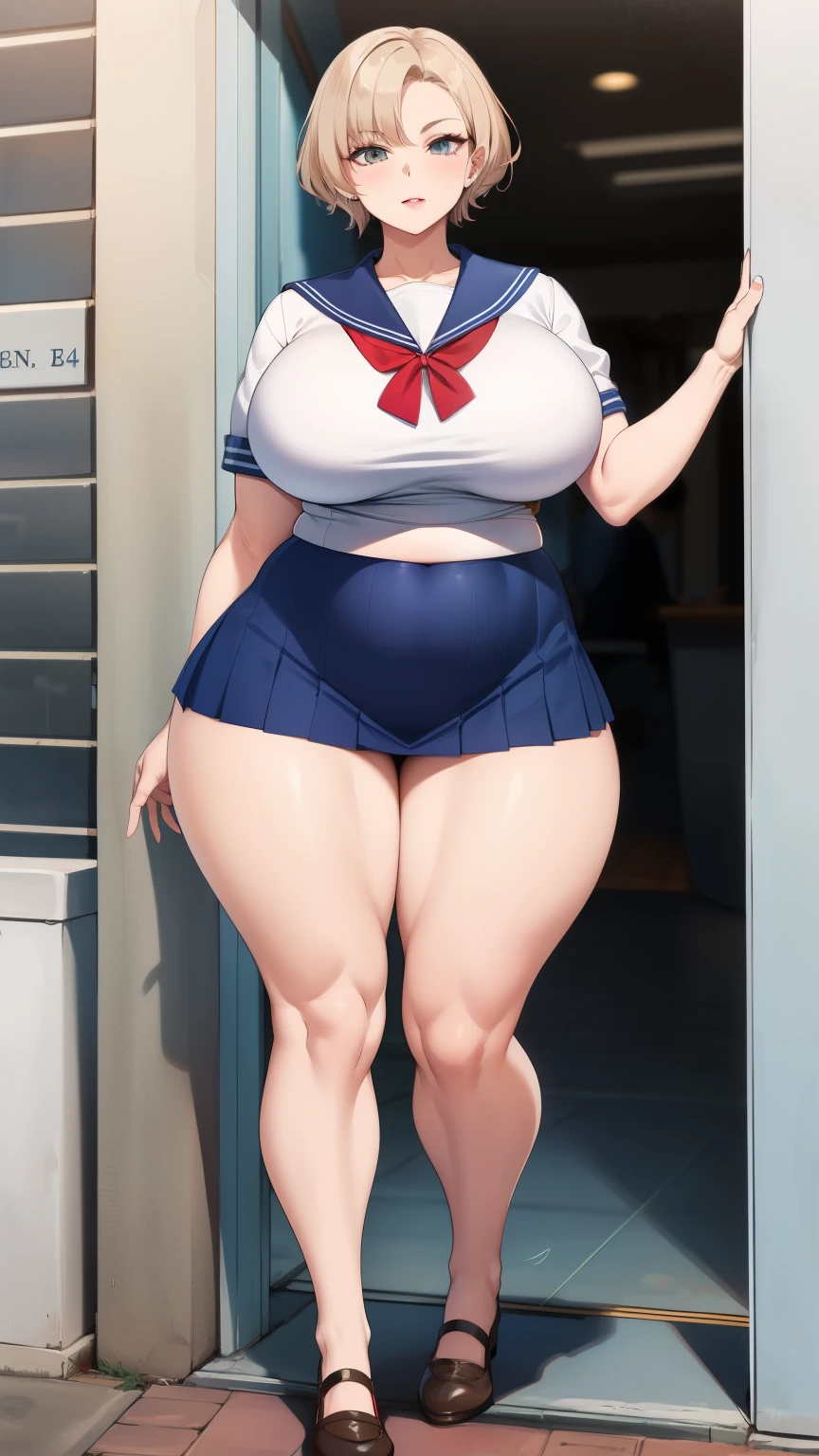 Large Breasts, Big Hips,Full Body Shot, Mature mother, Whipping the lower body, plump thighs, Ample calves, Seductive mature woman, Perfect body, Plus Size Model,high school girl,Sailor suit, The skirt is short,Mature woman wearing Sailor suit,