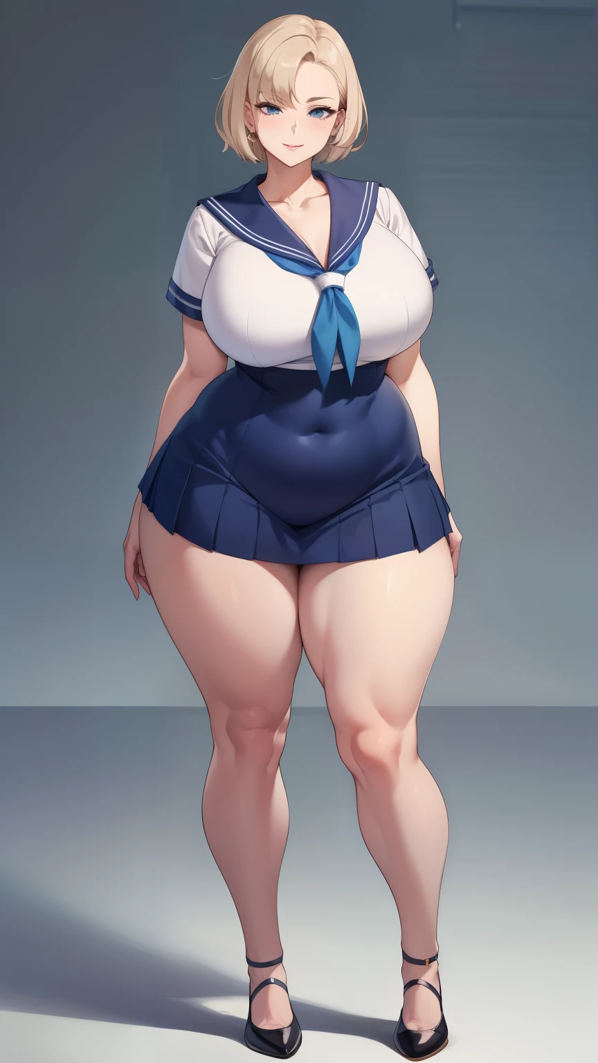 Large Breasts, Big Hips,Full Body Shot, Mature mother, Whipping the lower body, plump thighs, Ample calves, Seductive mature woman, Perfect body, Plus Size Model,high school girl,Sailor suit, The skirt is short,Mature woman wearing Sailor suit,