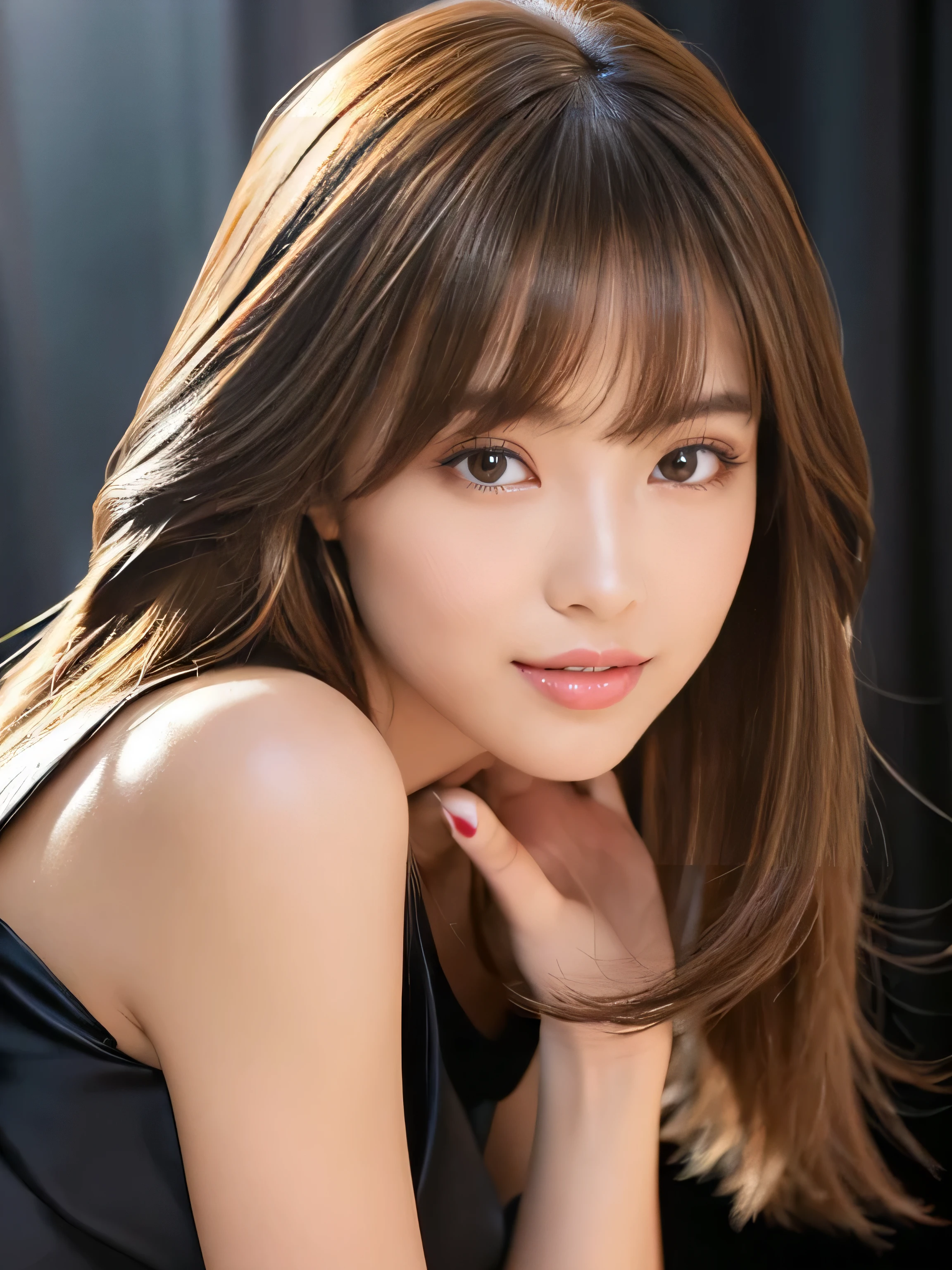 ((Full Shot:1.3)) ((highest quality)), ((masterpiece)), (Get used to it), Perfect sexy face (1 female) (Japanese) (She is 24 years old、The cutest and most beautiful fantasy girl in Japan:1.3) length Light brown hair length, Shiny brown hair, Silky Hair, Straight brown hair, length light brown straight hair, Perfect Silky Straight Hair, Straight light brown hair Her hair is long and straight, detailed ((big 1.4)) Super Long Hair down to the ankles ((Her bangs are neatly trimmed, Full Bang:1.2))... bright crimson lips good, Anatomically correct hand Thin fingers 5 anatomically correct fingers Beautiful Japanese girl face, Japanese facial features, Long Hair shiny Long Hair, length, shiny light brown hair, length, Straight light brown hair, Her hair is long and straight, Super Long Hair girl, Silky Hair, length Light brown hair, Silky Hair, length, Flat Hair, Silky texture, Long Hair, length, flowing light brown hair, thin and shiny hair Anatomically correct typical Japanese skin tone and detailed hands and fingers Beautiful Eyes Mouth detailed the corners of the mouth rise slightly Cool look (The eyebrows are dark brown in color) (She is wearing a black evening dress, Wearing an organza gown, Frock, Wearing a black dress, Formal attire, Cute Black Dress, Full body black dress, Black Gown, Wearing a black dress, Tube top dress, Wearing a cocktail dress, Romantic Dress, ruched bodice She's wearing a gorgeous all-black Victorian dress....) (This is a fantasy world cave:1.5) (She has a magic wand、A pose like casting a spell:2.1) (She has a bright look:1.2) (She has perfect sexy makeup )