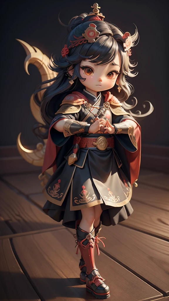 (best quality), masterpiece、Top quality、Super detailed、 3D, 2 girl,big head doll。Facing the camera,Full body portrait((Red cape)),Nendoroid 3D, zhao yun, guan yu, Big-headed figures。The red shrimp shell is very cute。Cute expression。(Shrimp head red helmet),Two raised shrimp eyes on both sides of the top. (The head is decorated with two long shrimp tentacles.)。wearing samurai armor。(The other hand holds the sword,There are many on the sword,Shutter shape details)。The instrument shimmers with metallic luster.。Assume a defensive martial arts pose。Chinese Kung Fu styling。Action。Realistic characters。The hand has 5 fingers。Correct posture for holding a gun