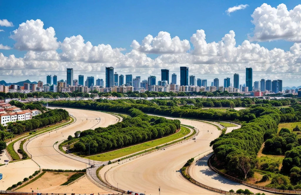 uma cidade futurista com varios predios e varias loja