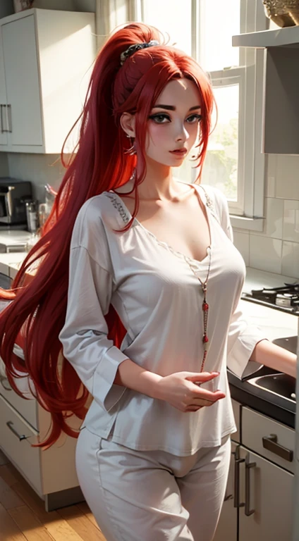 kushina from anime naruto, red hair, long hair, wearing mascara, perfect body, perfect breasts, beautiful woman, very beautiful, wearing a white towel, towels, white towels, in the bathroom, bathtub, beautiful bathroom, Realism, masterpiece, leather textured, super detailed, high detailed, high quality, best quality, 1080P, HD, 16k