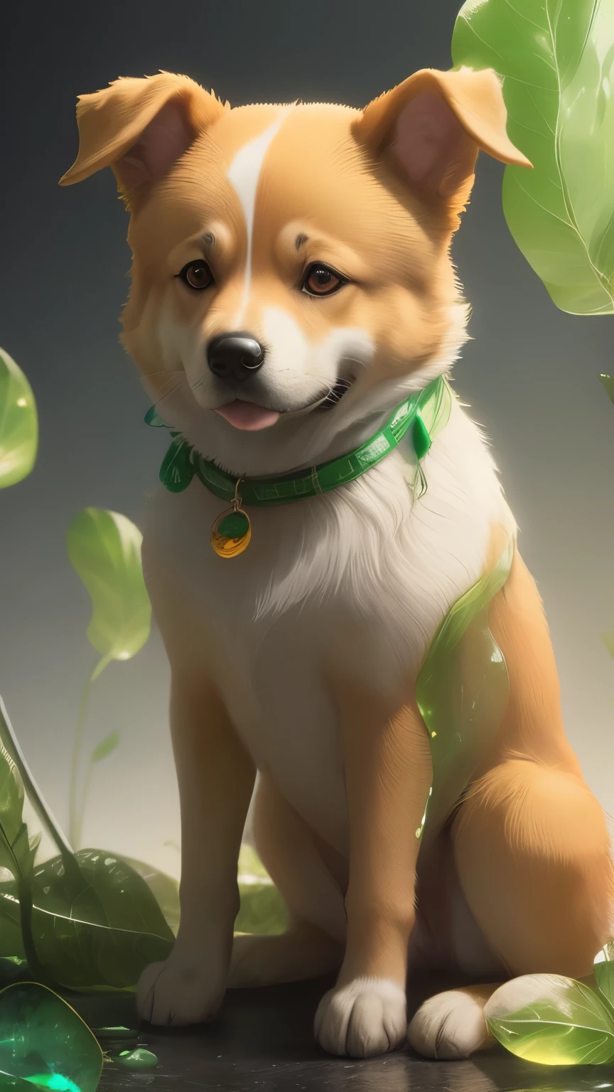 ((1 dog)),Golden,green,vein,Glass texture, Gradient translucent glass melt, Caustic lines, clean,Detailed Texture