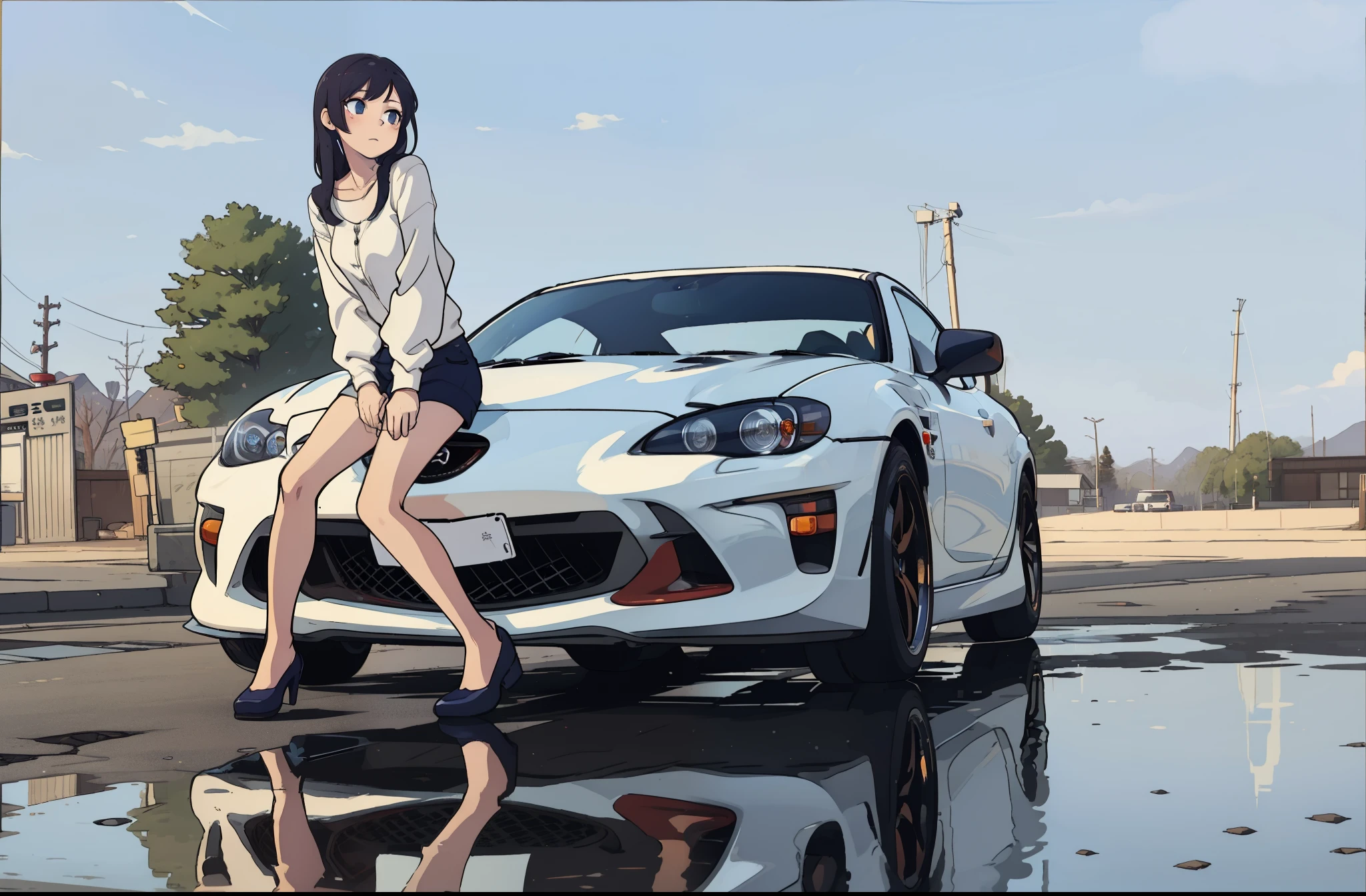 highest quality, Anime Style, Tuning car, Japanese car, jam, Mazda, RX7, Blue and navy car