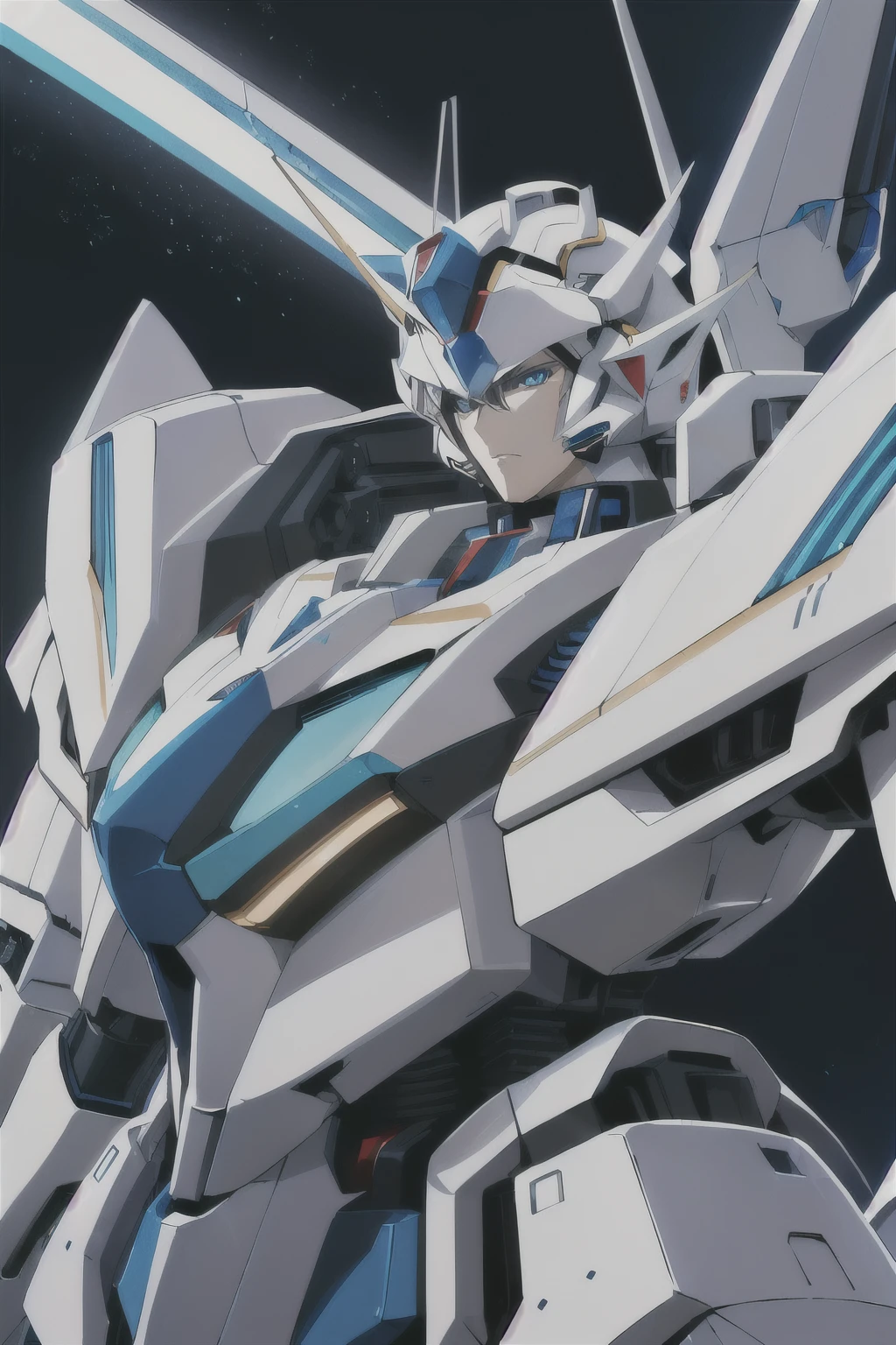 anime character with futuristic look and blue eyes standing in front of a blue light, modern mecha anime, badass anime 8 k, super robot wars, best anime 4k konachan wallpaper, white mecha, mobile suit, mecha anime, ferra white mecha, an epic anime of a energy man, hajime yatate