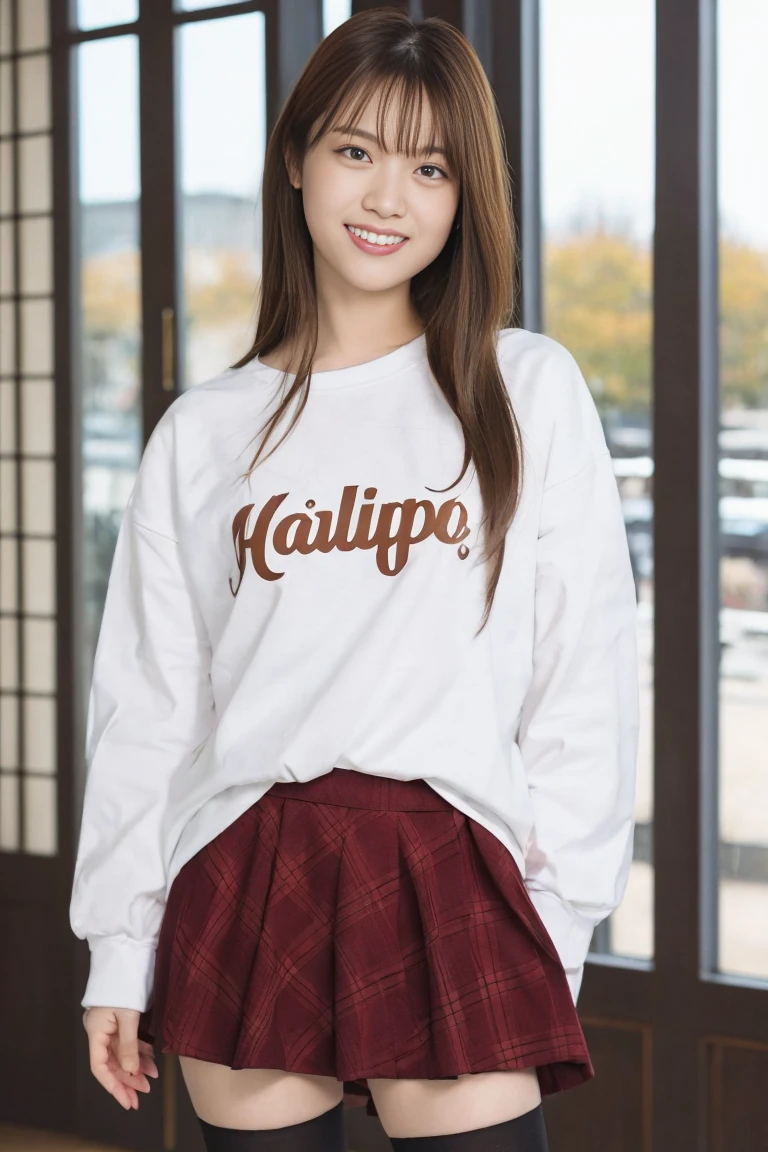 (Happy expression:1.26)、RAW Photos、(((The ultimate beauty full-body photo)))、((Glowing Skin))、1 girl、Beautiful girl at 25 years old、Bright expression、((Brown haired))、girl wearing a sweatshirt、Checkered Pleated Skirt、View from the floor、(Long stockings or pantyhose)、(Lift your skirt yourself)、Big Breasts、Spread your legs、Showing panties、((Very detailed))、(Perfectly detailed face)、(Great hands)、(Finger details)、(Good human structure)、Photorealistic images、最high quality、Very detailed、Film Light、Intricate details、High resolution、Very detailed))、Detailed Background、8KUHD、Digital single-lens reflex camera、Soft Light、high quality、Film Grain、Fujifilm XT3 、Shallow depth of field、natural Soft Light、Kamimei、