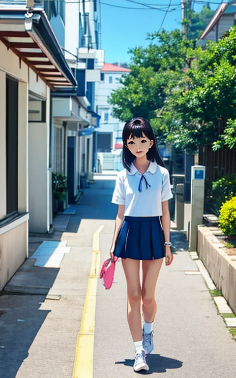 Walk along the coast、17 years old、girl、alone、solo。、mini skirt