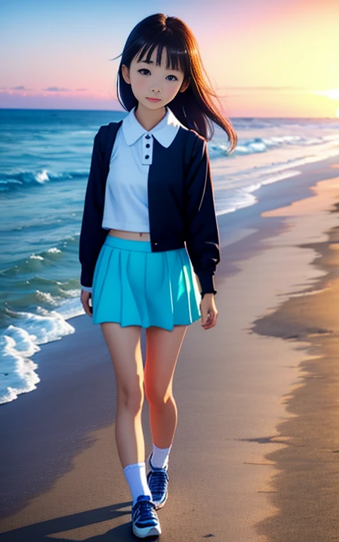 Walk along the coast、17 years old、girl、alone、solo。、mini skirt