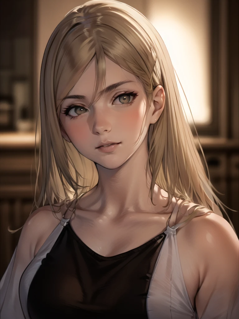 masterpiece, highest quality, Super detailed, figure, Beautiful details, Depth of written boundary, Dynamic Angle, 8k wallpaper, Portraiture, Best light and shadow quality, 4K, 8k, CG, The finer details, Blurred Background, Upper Body, Contemporary, dress, blonde, Long Hair, Beautiful Eyes, Beautiful splashes