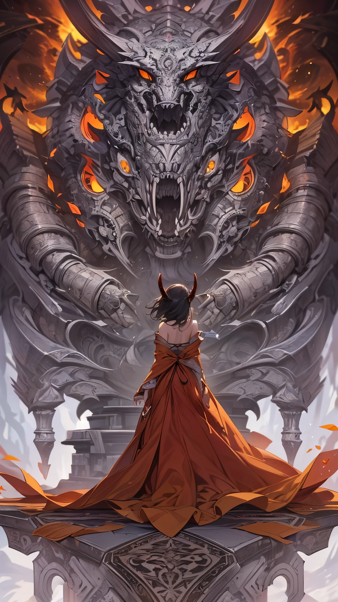((highest quality)),(Ultra-high resolution),(Very detailed),(Detailed Description),((The best CG)),(A masterpiece),Ultra-precise art,Amazing drawing art,(Fantasy art with intricate detail:1.5), (Female Devil 1.7),